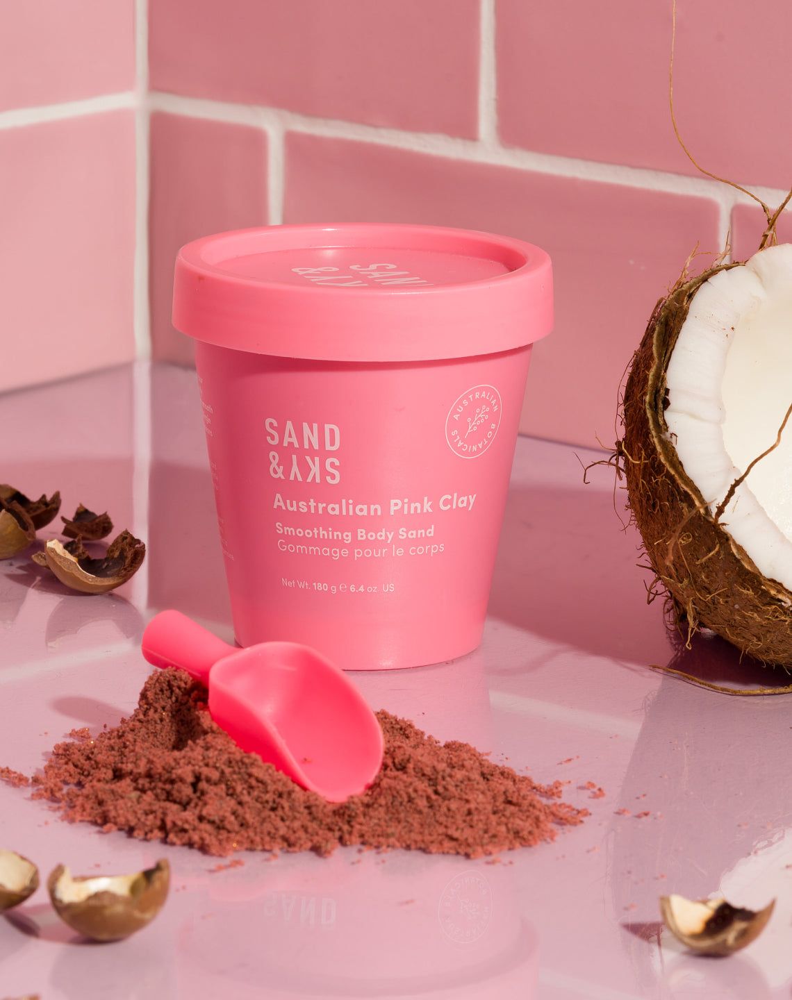 Australian Pink Clay Smoothing Body Sand packaging - hero container