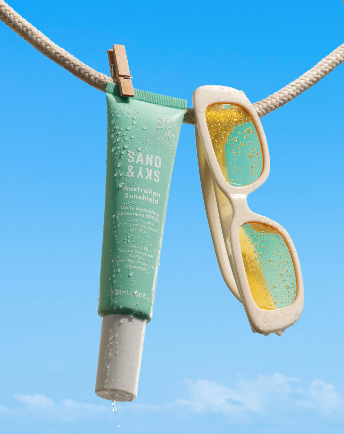 SandSky Australian Sunshield tägliche Feuchtigkeits-Sonnencreme LSF 50+ – Produktdetails der Verpackung