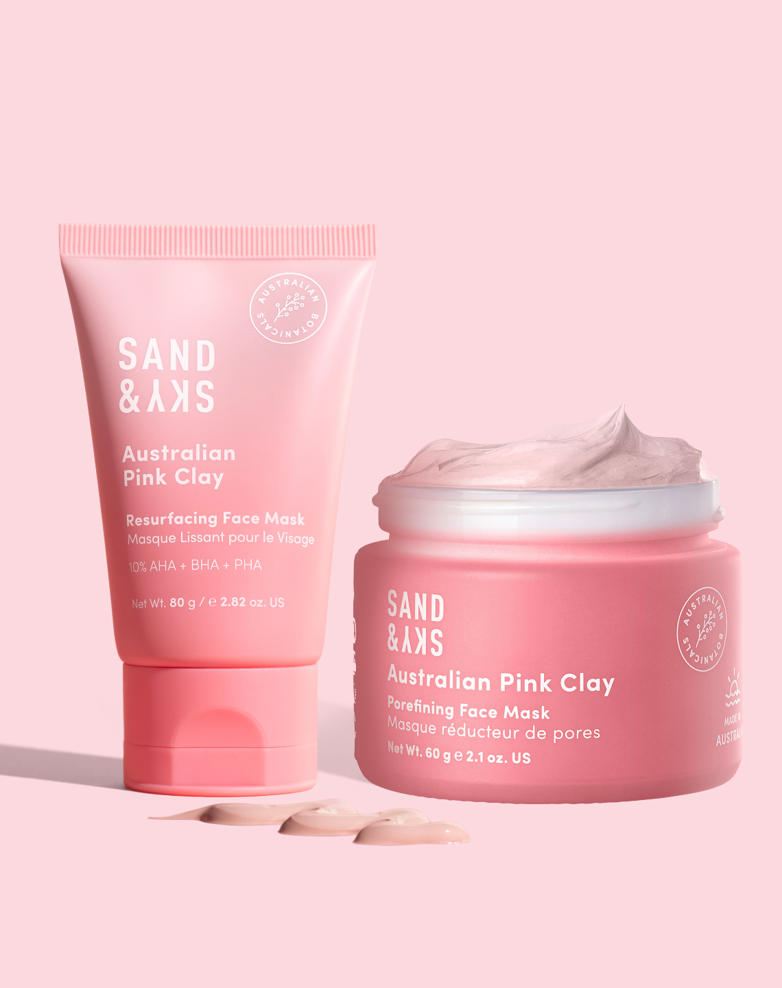 Pink Clay Power Duo – Vorderansicht des Sets von SandSky
