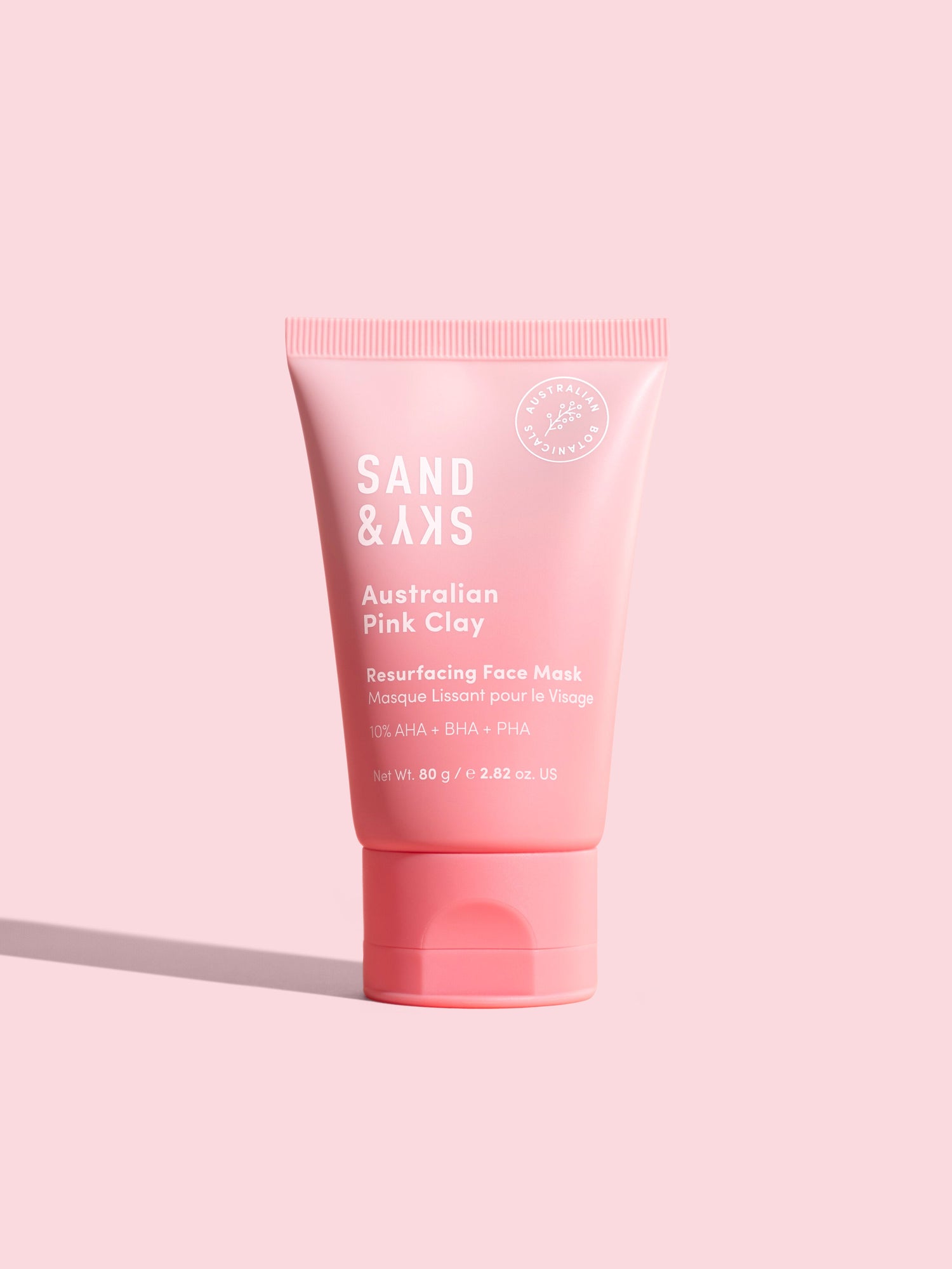 Sand & Sky Australian Pink Clay Resurfacing Mask with AHA BHA PHA multi-acid formula and marshmallow extract
