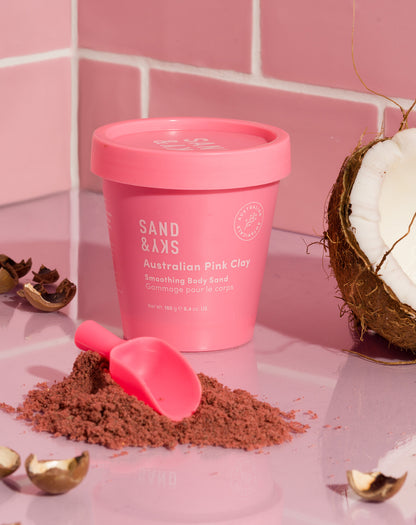 Australian Pink Clay Smoothing Body Sand packaging - hero container