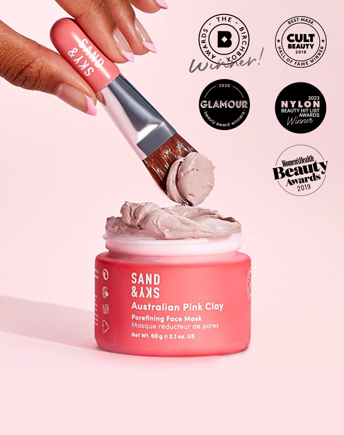 Australian Pink Clay Porefining Face Mask - 100g pink clay face mask jar front view