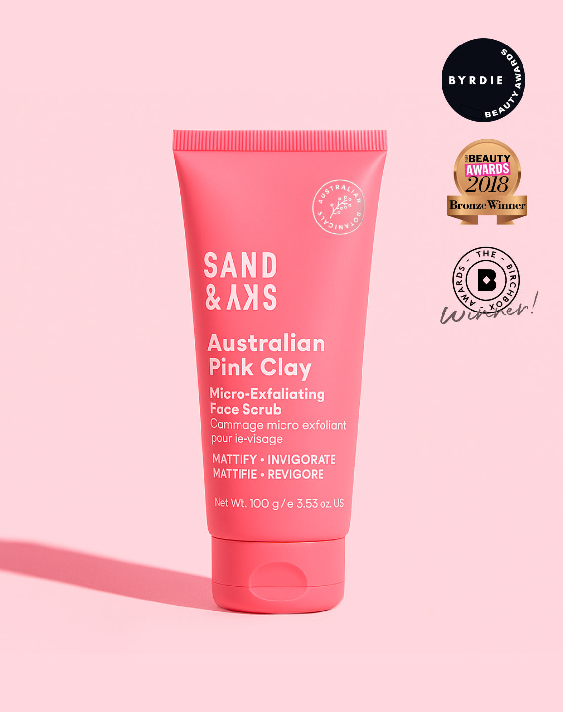 Australian Pink Clay Flash Perfection Exfoliator - front view of hero by Sand and Sky