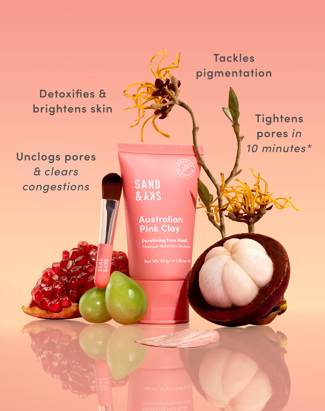 Vorteile und Ergebnisse des SandSky Australian Pink Clay Pore Tight Kits