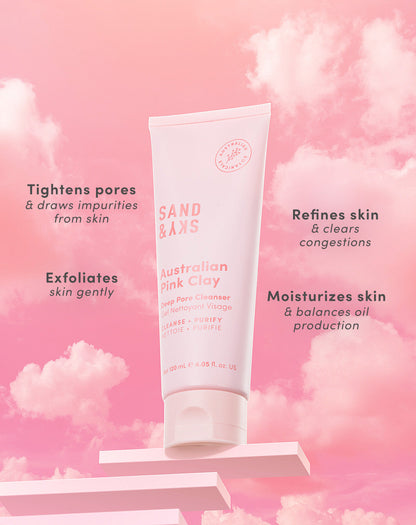 Verpackung des Australian Pink Clay Pore Tight Kits von SandSky – Set-Behälter